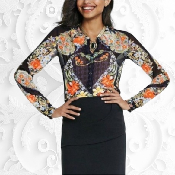 Cabi Amour Semi-Sheer Peter Pan Collar Blouse XS - Picture 3 of 8